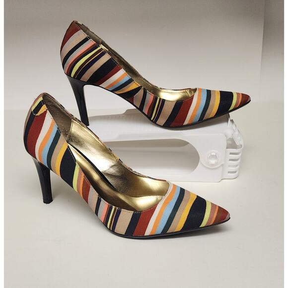 J Renee Vtg Striped Pointed Toe Fabric Upper Pumps Stiletto Heels Shoes 7.5M - Picture 1 of 10